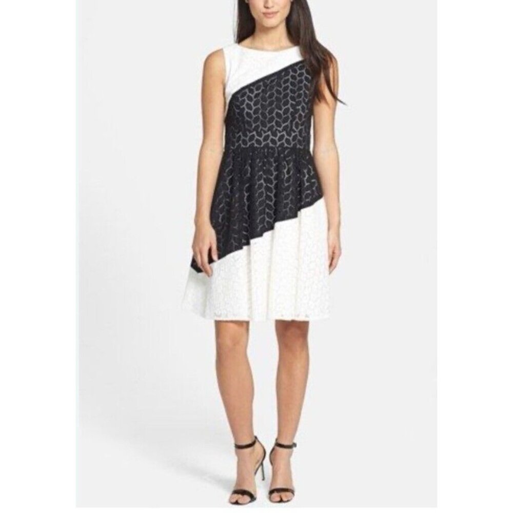Anthropologie Ivy + Blue Dress 14 Black Ivory Textured NWT $188.00 NEW
